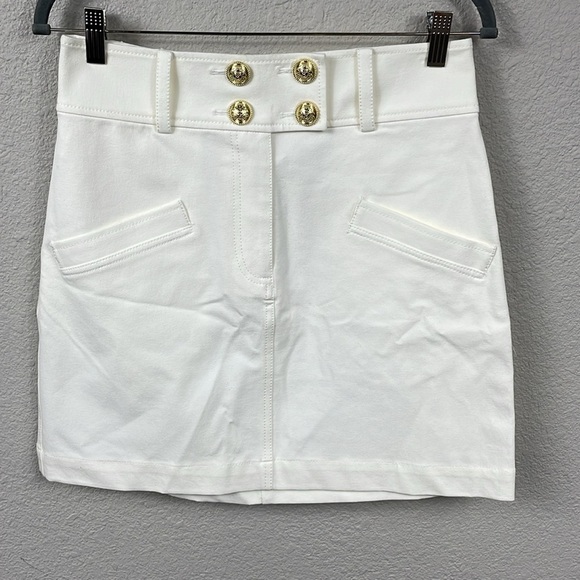 NWT Derek Lam 10 Crosby Tove Embossed Button Mini Skirt Soft White Sz 8 - Picture 4 of 15